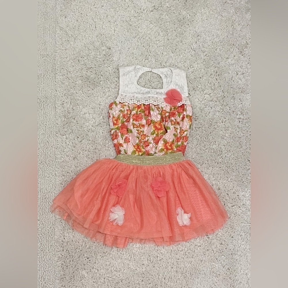 Little Lass | Toddler Girl Two Piece Coral &‎ White Floral Skirt Set